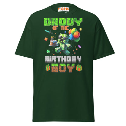 Daddy of the Birthday Boy T-Shirt | Pixel Gamer Theme - Forest Green - T-Shirts Online