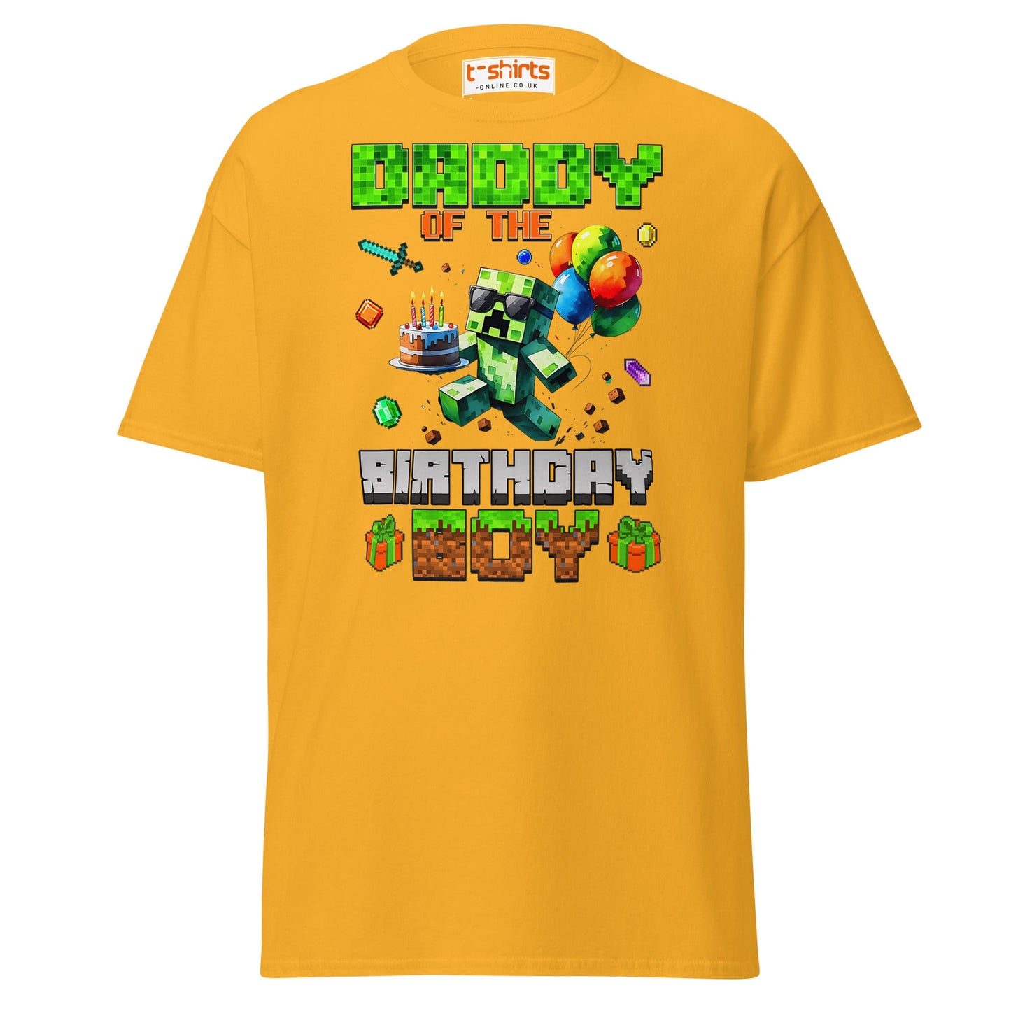 Daddy of the Birthday Boy T-Shirt | Pixel Gamer Theme - Gold - T-Shirts Online