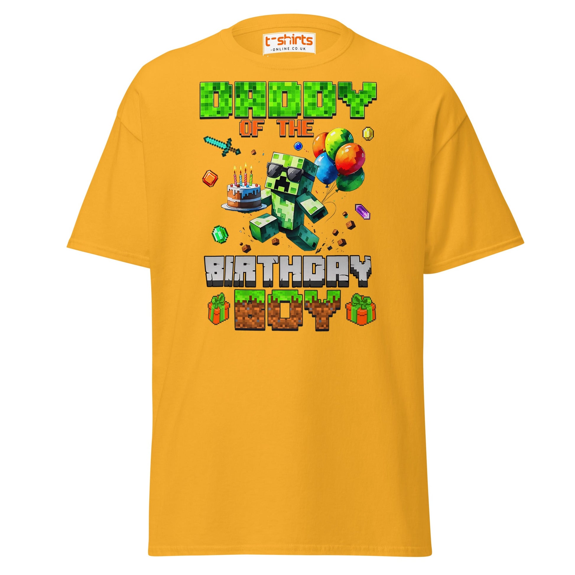 Daddy of the Birthday Boy T-Shirt | Pixel Gamer Theme - Gold - T-Shirts Online