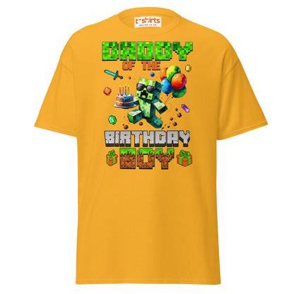 Daddy of the Birthday Boy T-Shirt | Pixel Gamer Theme - Gold - T-Shirts Online