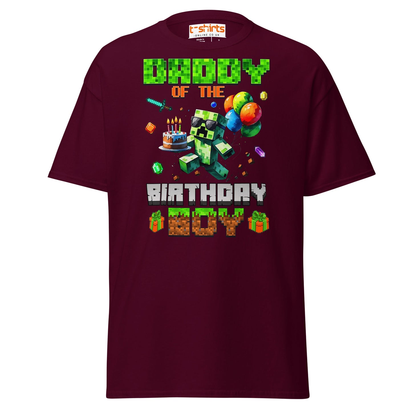 Daddy of the Birthday Boy T-Shirt | Pixel Gamer Theme - Maroon - T-Shirts Online