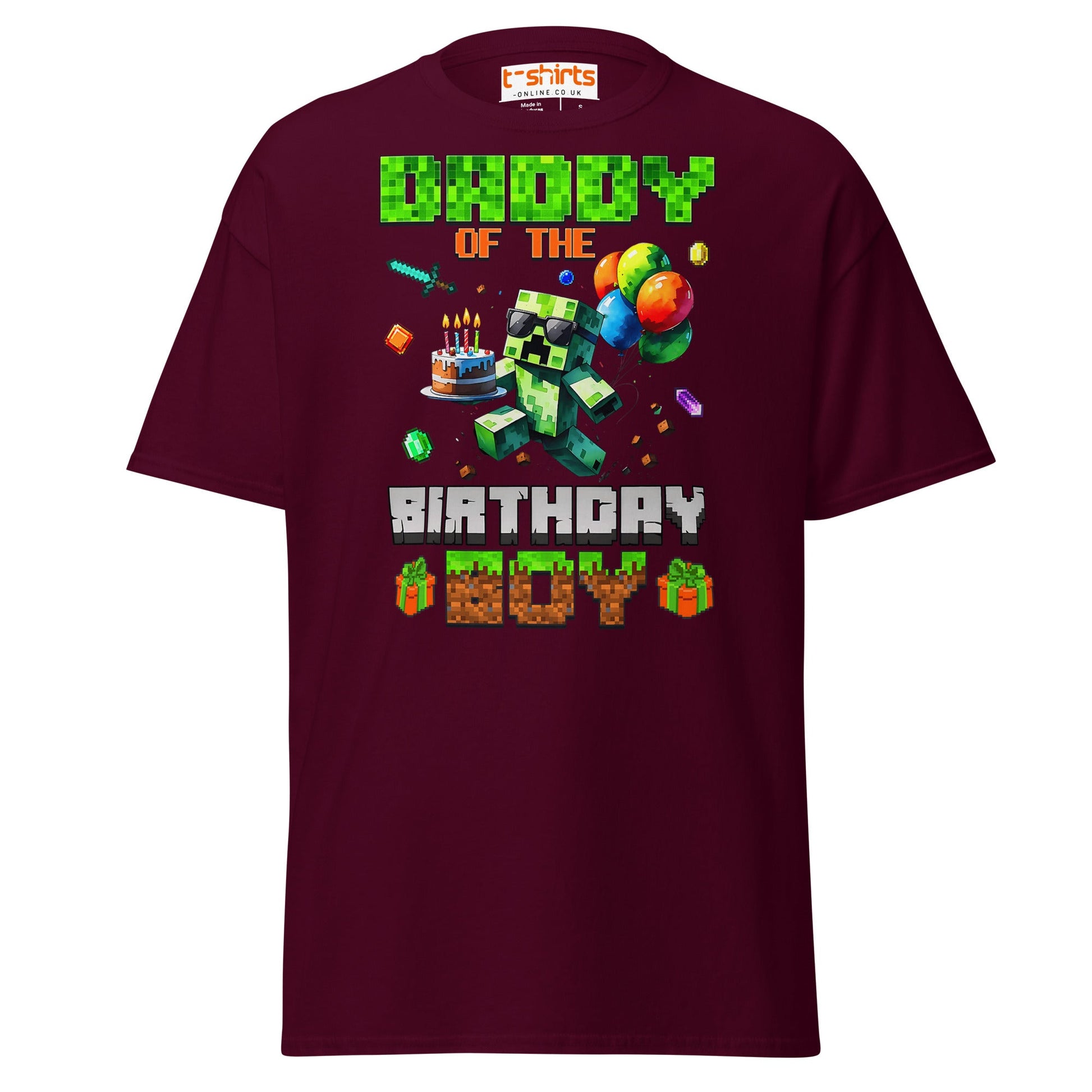 Daddy of the Birthday Boy T-Shirt | Pixel Gamer Theme - Maroon - T-Shirts Online