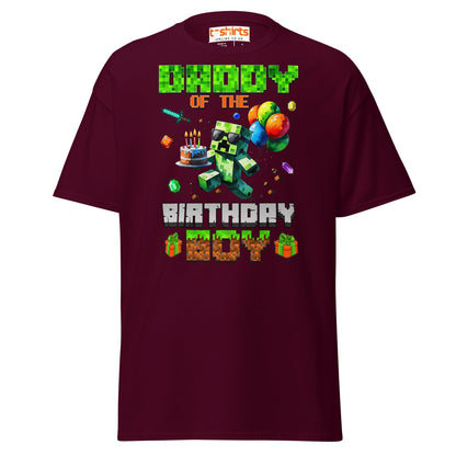 Daddy of the Birthday Boy T-Shirt | Pixel Gamer Theme - Maroon - T-Shirts Online