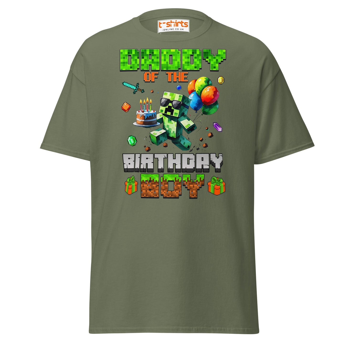 Daddy of the Birthday Boy T-Shirt | Pixel Gamer Theme - Military Green - T-Shirts Online