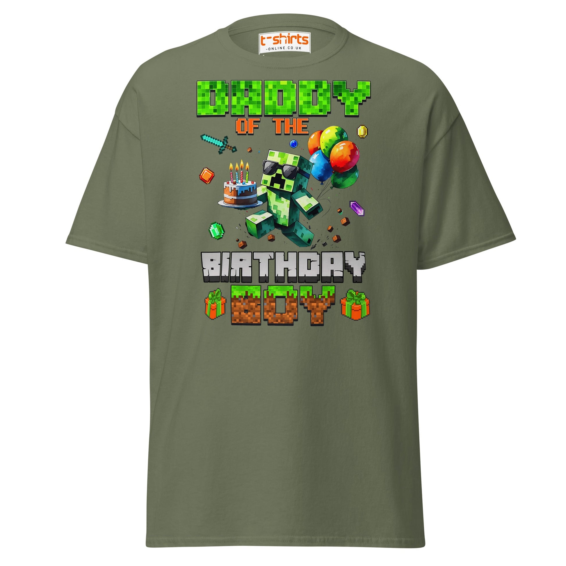 Daddy of the Birthday Boy T-Shirt | Pixel Gamer Theme - Military Green - T-Shirts Online