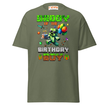 Daddy of the Birthday Boy T-Shirt | Pixel Gamer Theme - Military Green - T-Shirts Online