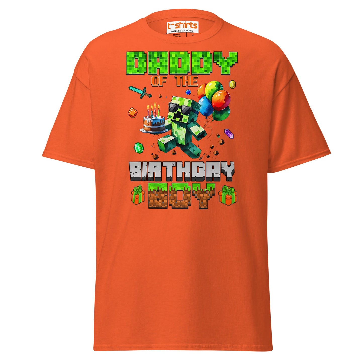 Daddy of the Birthday Boy T-Shirt | Pixel Gamer Theme - Orange - T-Shirts Online