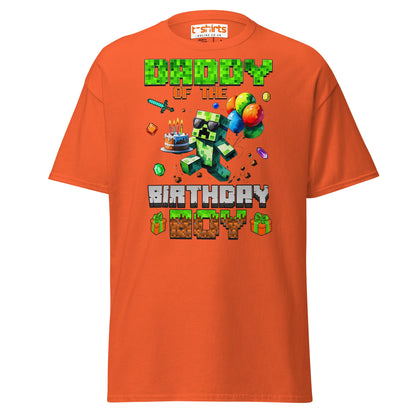 Daddy of the Birthday Boy T-Shirt | Pixel Gamer Theme - Orange - T-Shirts Online
