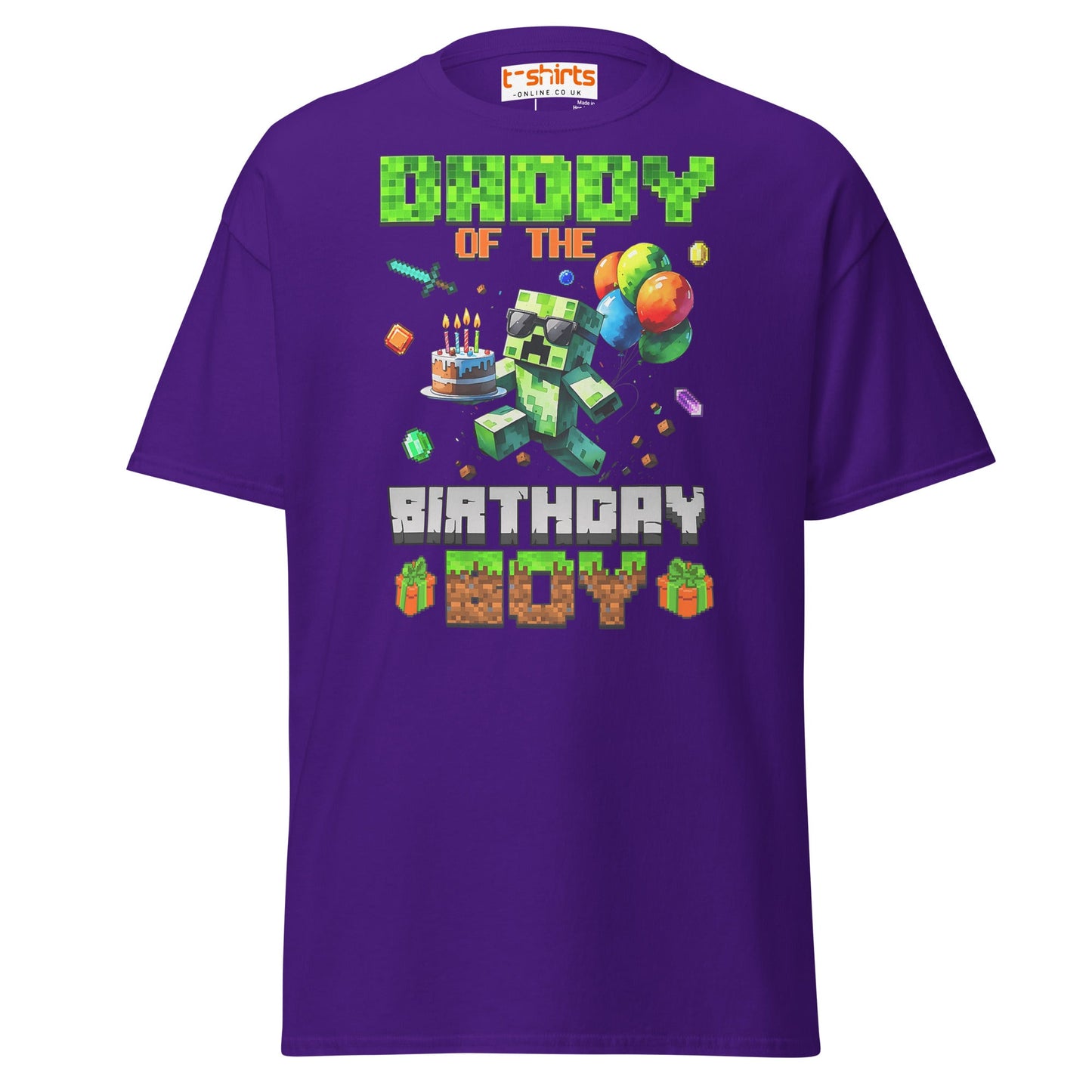 Daddy of the Birthday Boy T-Shirt | Pixel Gamer Theme - Purple - T-Shirts Online