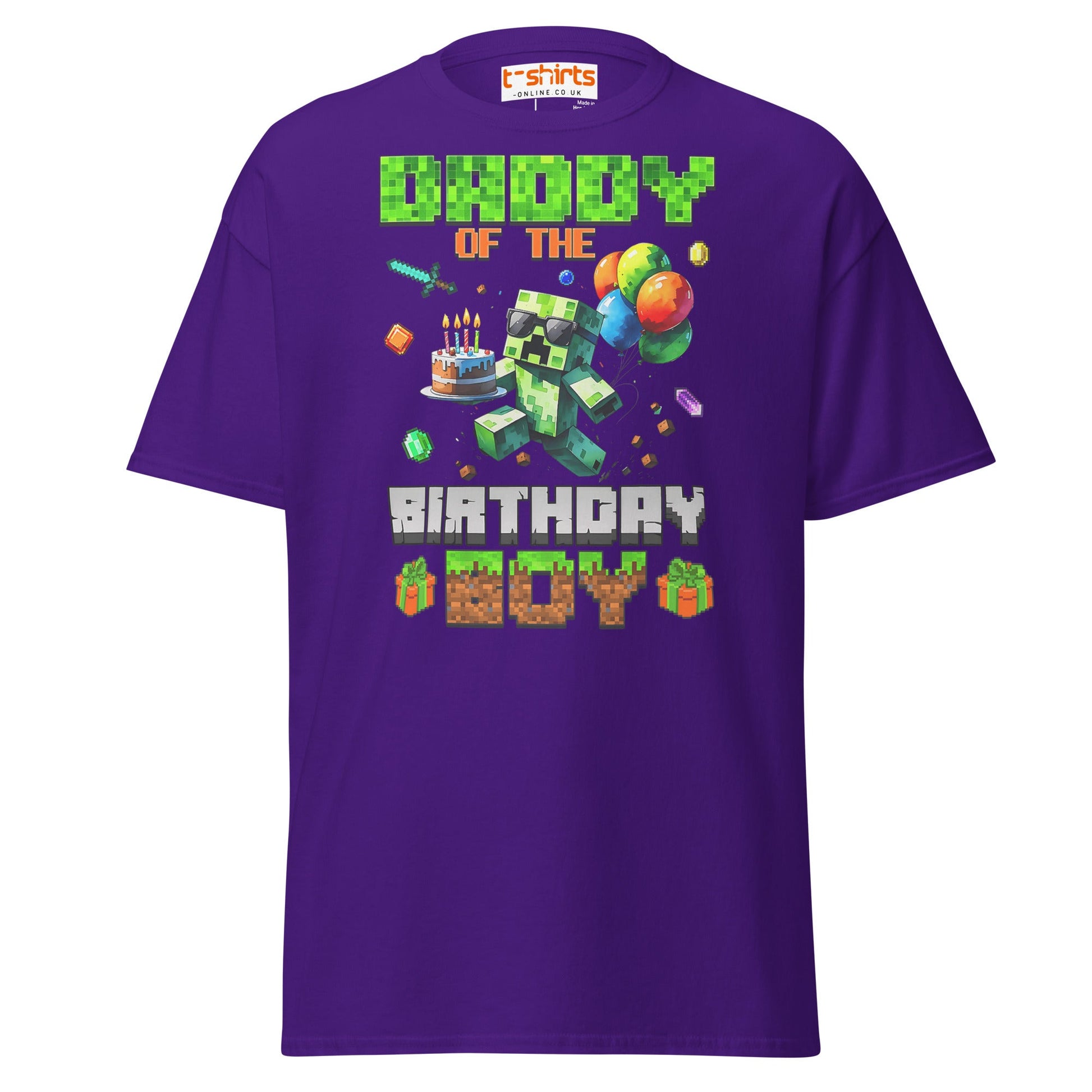 Daddy of the Birthday Boy T-Shirt | Pixel Gamer Theme - Purple - T-Shirts Online