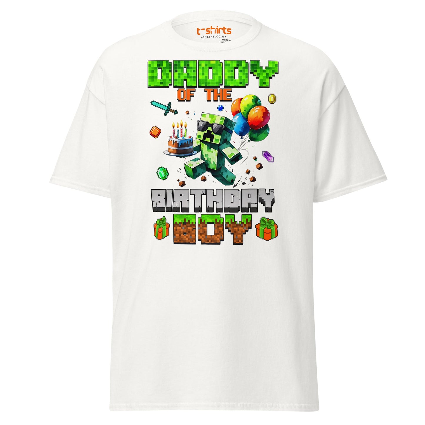 Daddy of the Birthday Boy T-Shirt | Pixel Gamer Theme - White - T-Shirts Online