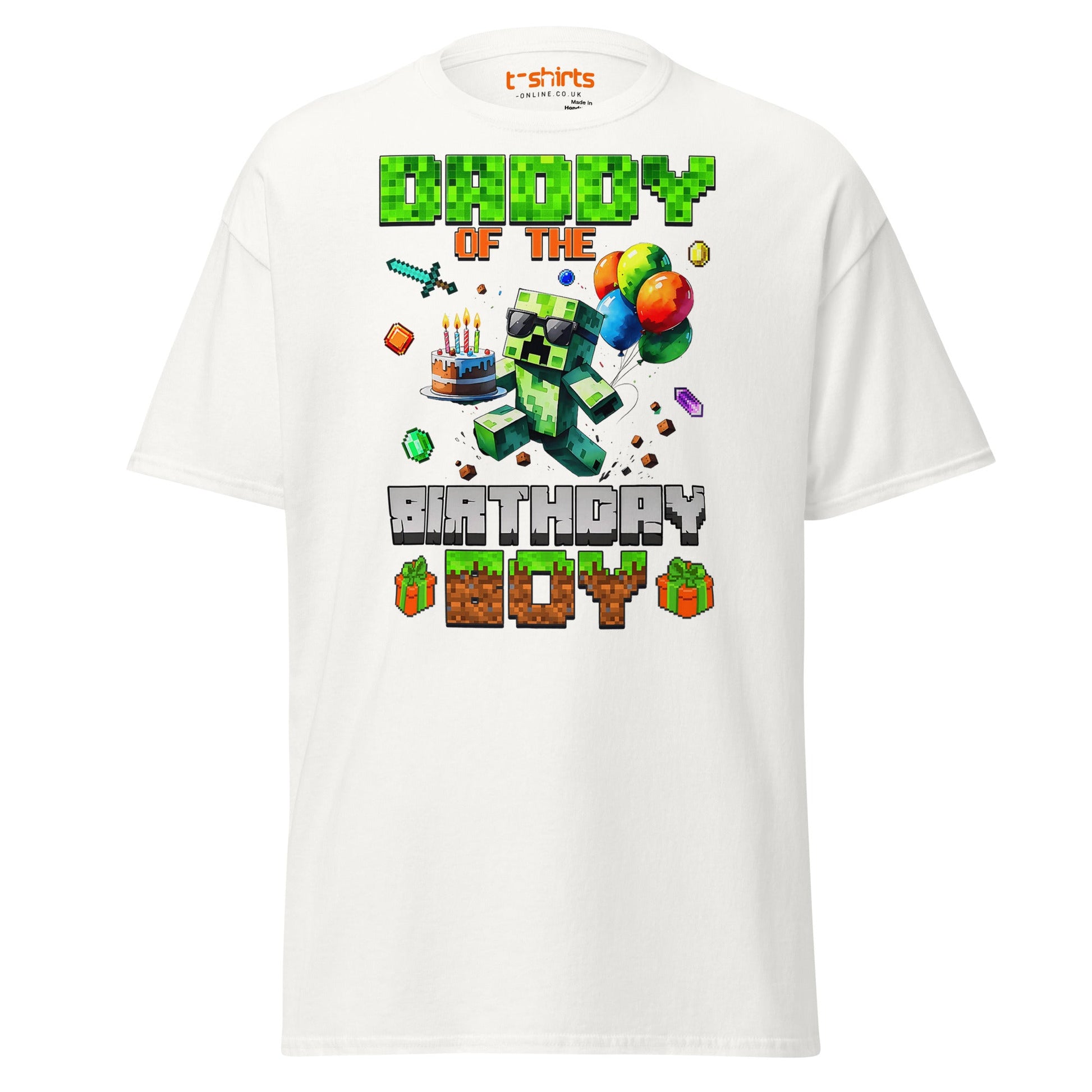 Daddy of the Birthday Boy T-Shirt | Pixel Gamer Theme - White - T-Shirts Online