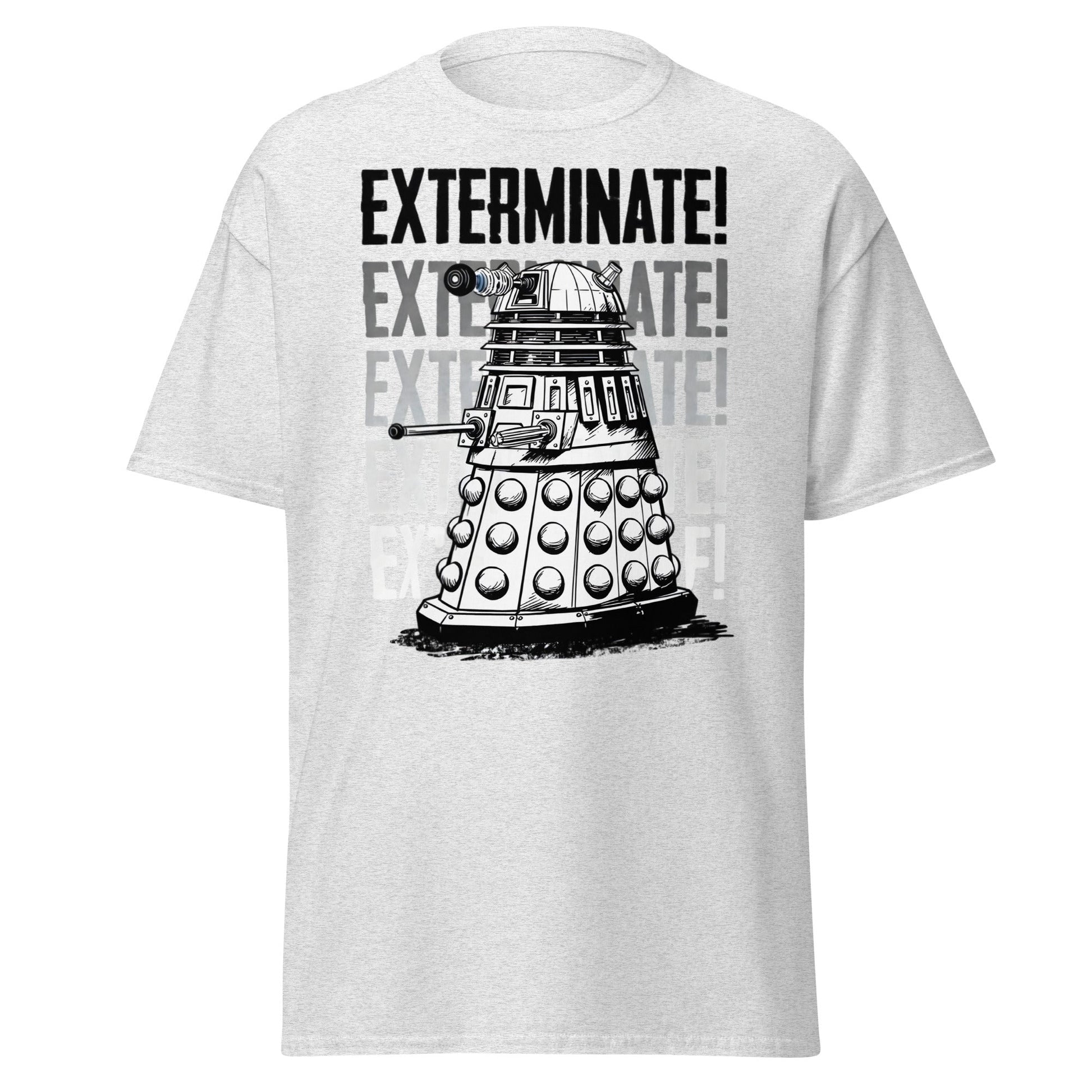 Dalek Exterminate T-Shirt - Retro Sci - Fi Graphic Tee - Ash - T-Shirts Online