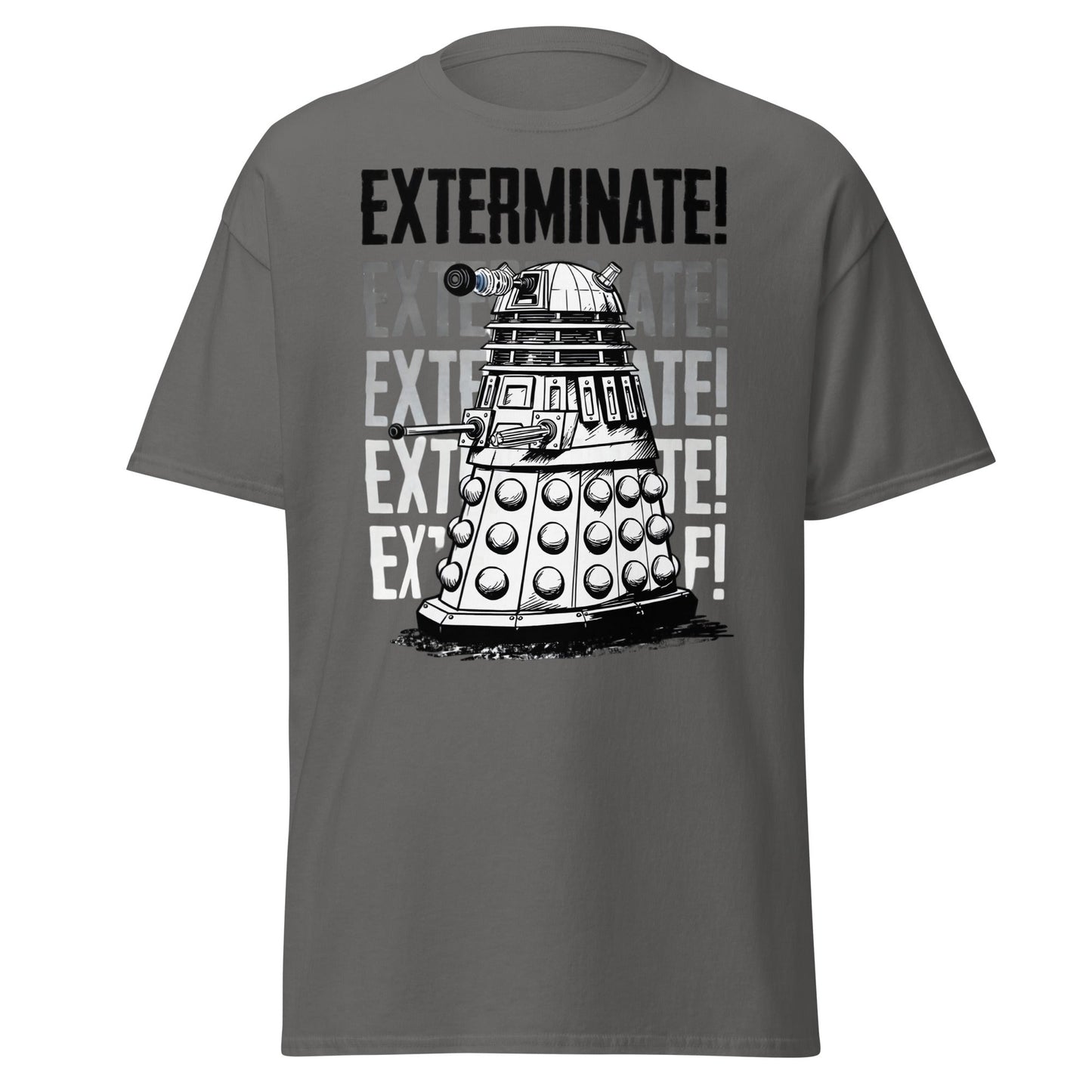 Dalek Exterminate T-Shirt - Retro Sci - Fi Graphic Tee - Charcoal - T-Shirts Online
