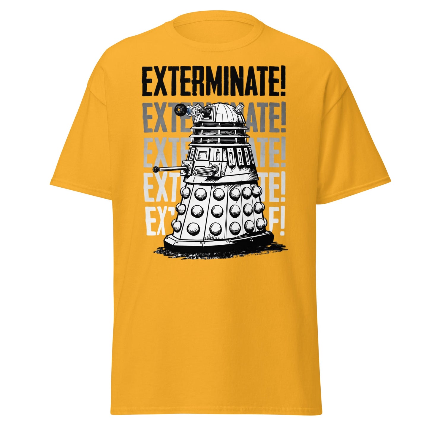 Dalek Exterminate T-Shirt - Retro Sci - Fi Graphic Tee - Gold - T-Shirts Online