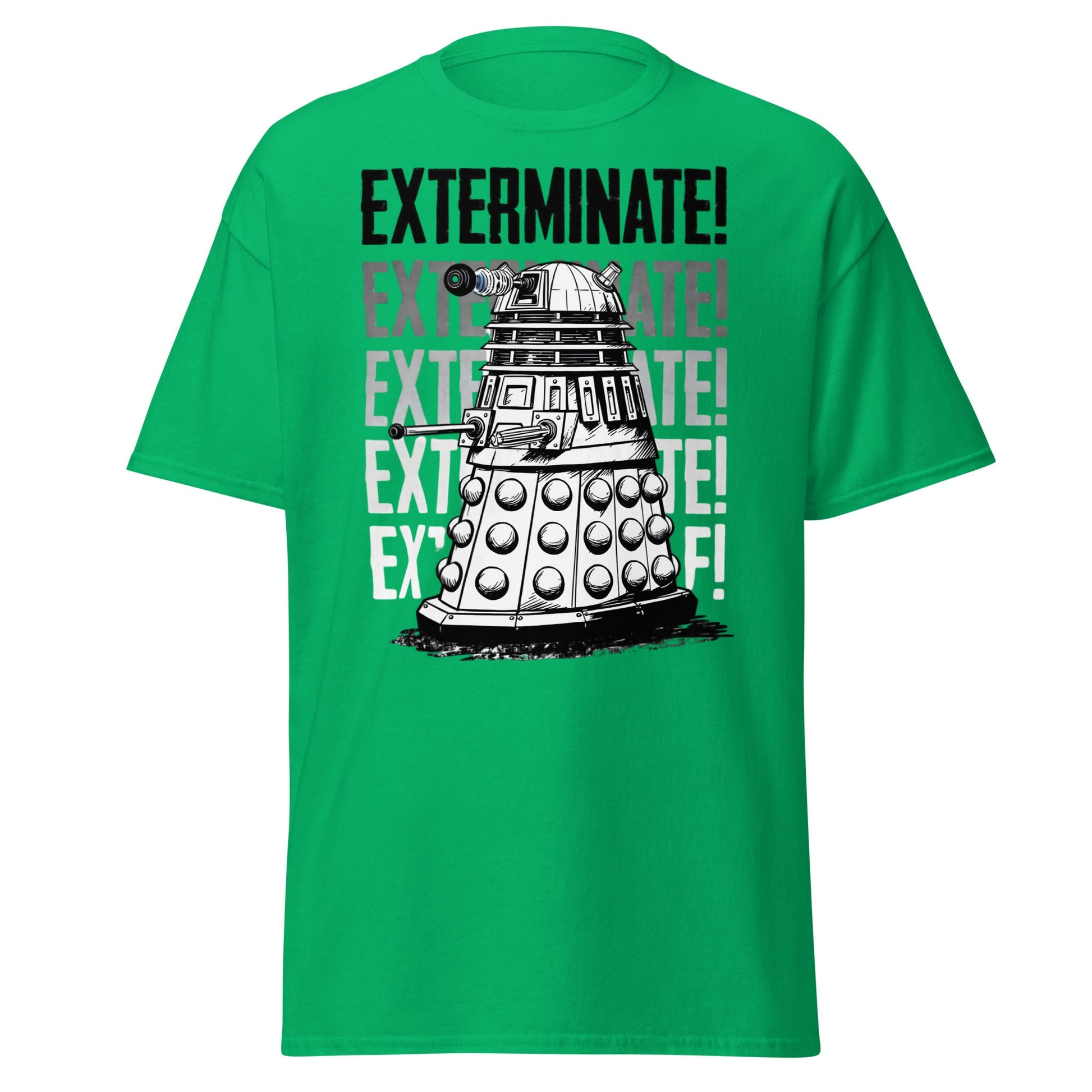 Dalek Exterminate T-Shirt - Retro Sci - Fi Graphic Tee - Irish Green - T-Shirts Online
