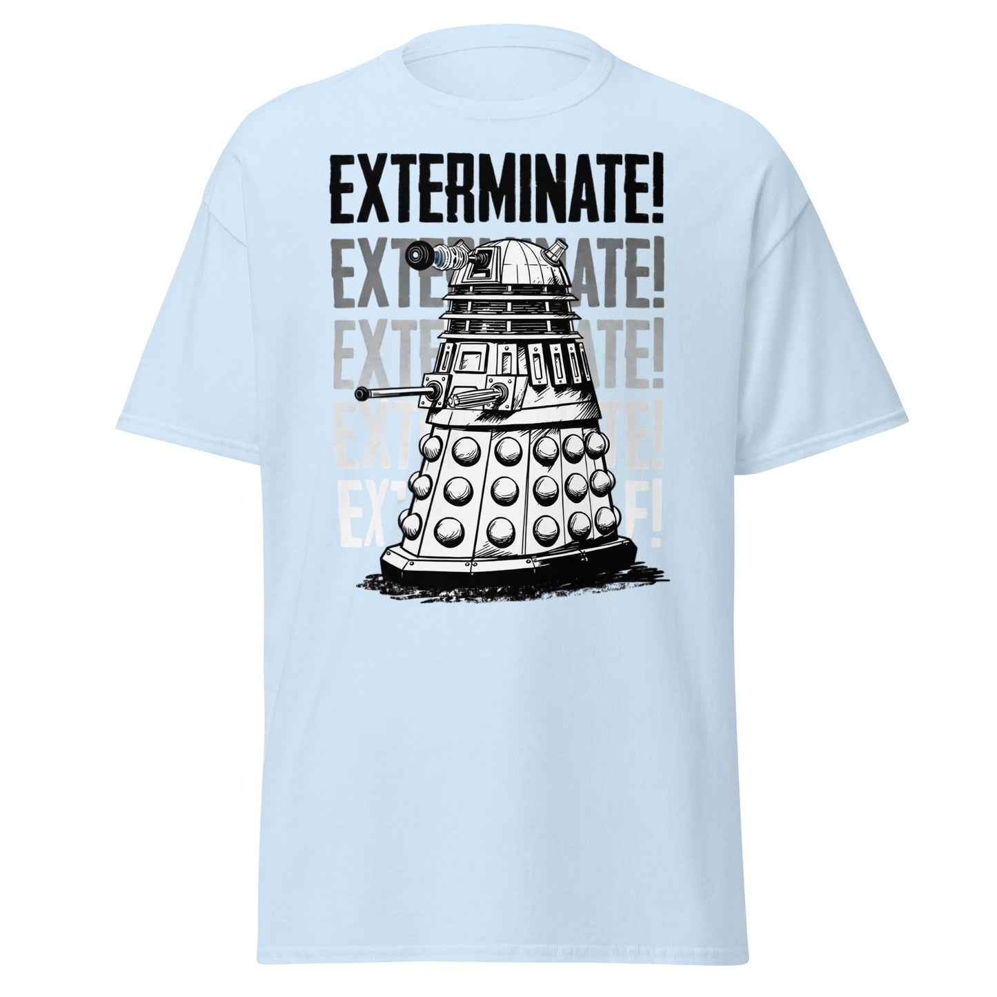 Dalek Exterminate T-Shirt - Retro Sci - Fi Graphic Tee - Light Blue - T-Shirts Online