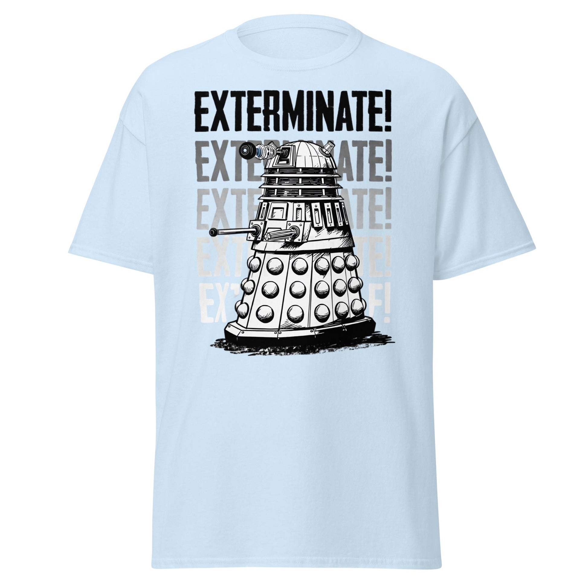 Dalek Exterminate T-Shirt - Retro Sci - Fi Graphic Tee - Light Blue - T-Shirts Online