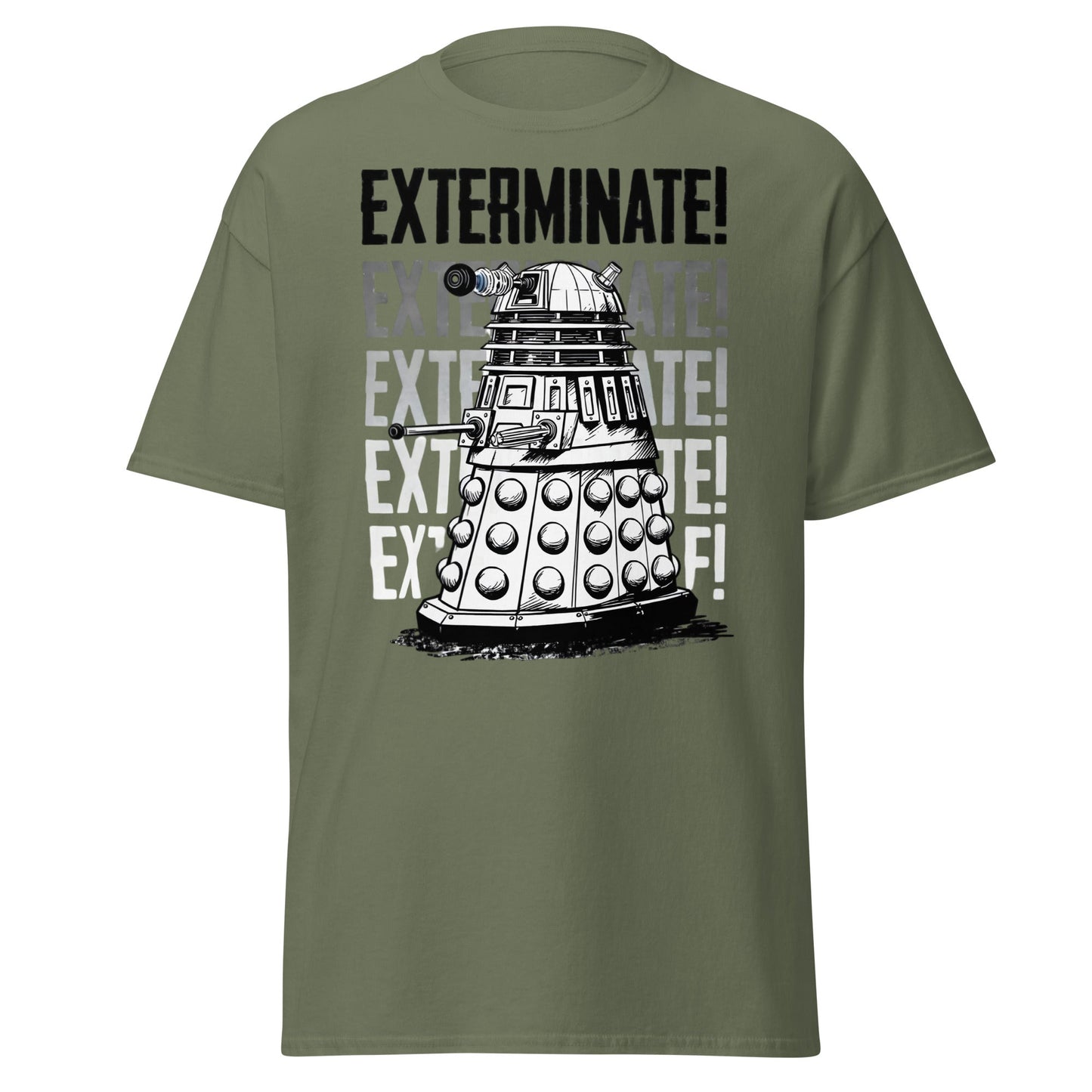 Dalek Exterminate T-Shirt - Retro Sci - Fi Graphic Tee - Military Green - T-Shirts Online