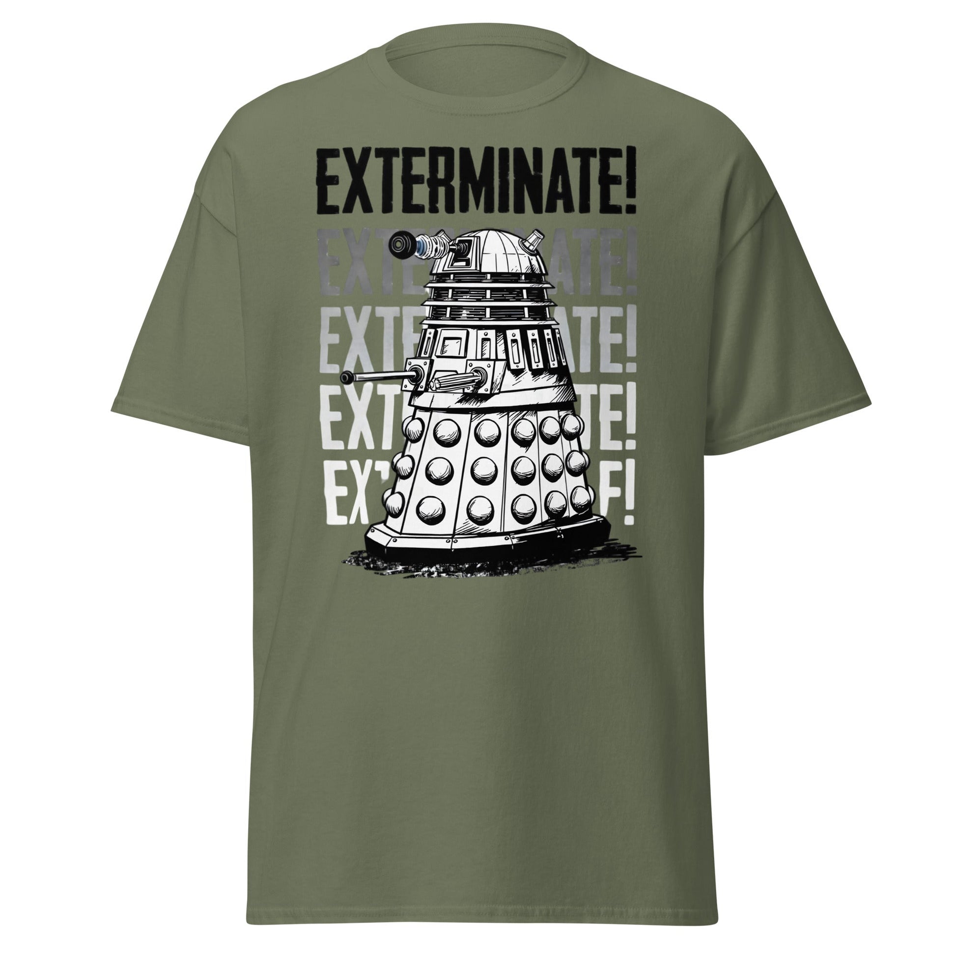 Dalek Exterminate T-Shirt - Retro Sci - Fi Graphic Tee - Military Green - T-Shirts Online