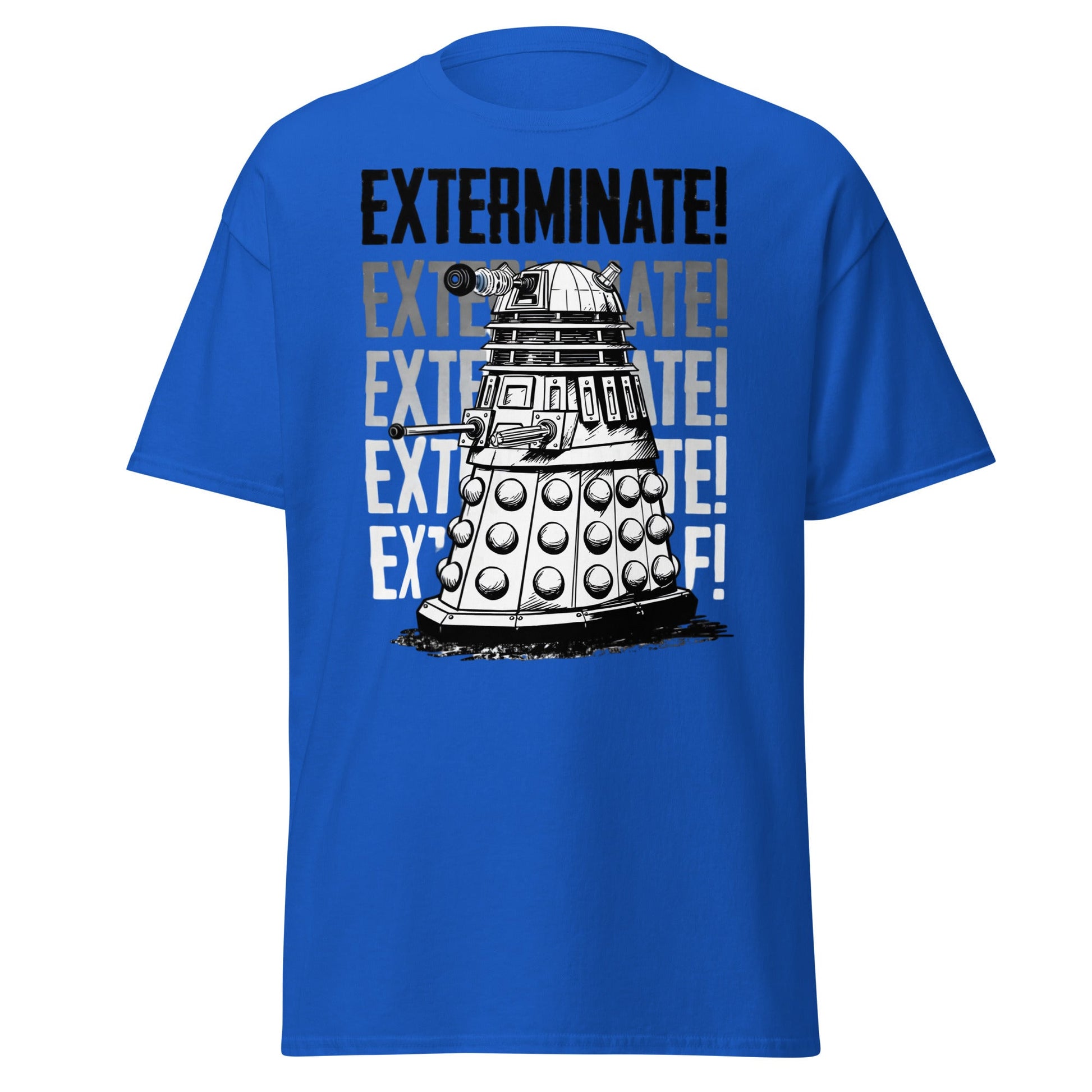 Dalek Exterminate T-Shirt - Retro Sci - Fi Graphic Tee - Royal - T-Shirts Online