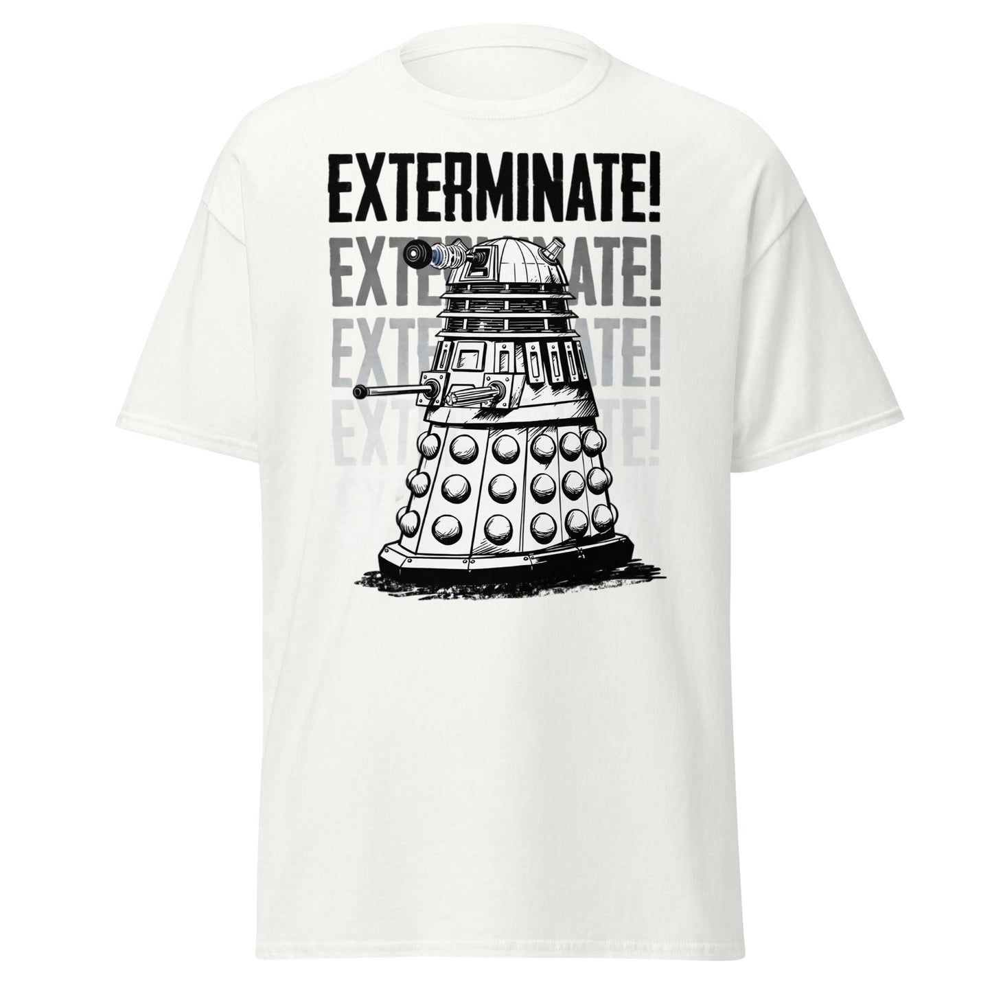 Dalek Exterminate T-Shirt - Retro Sci - Fi Graphic Tee - White - T-Shirts Online
