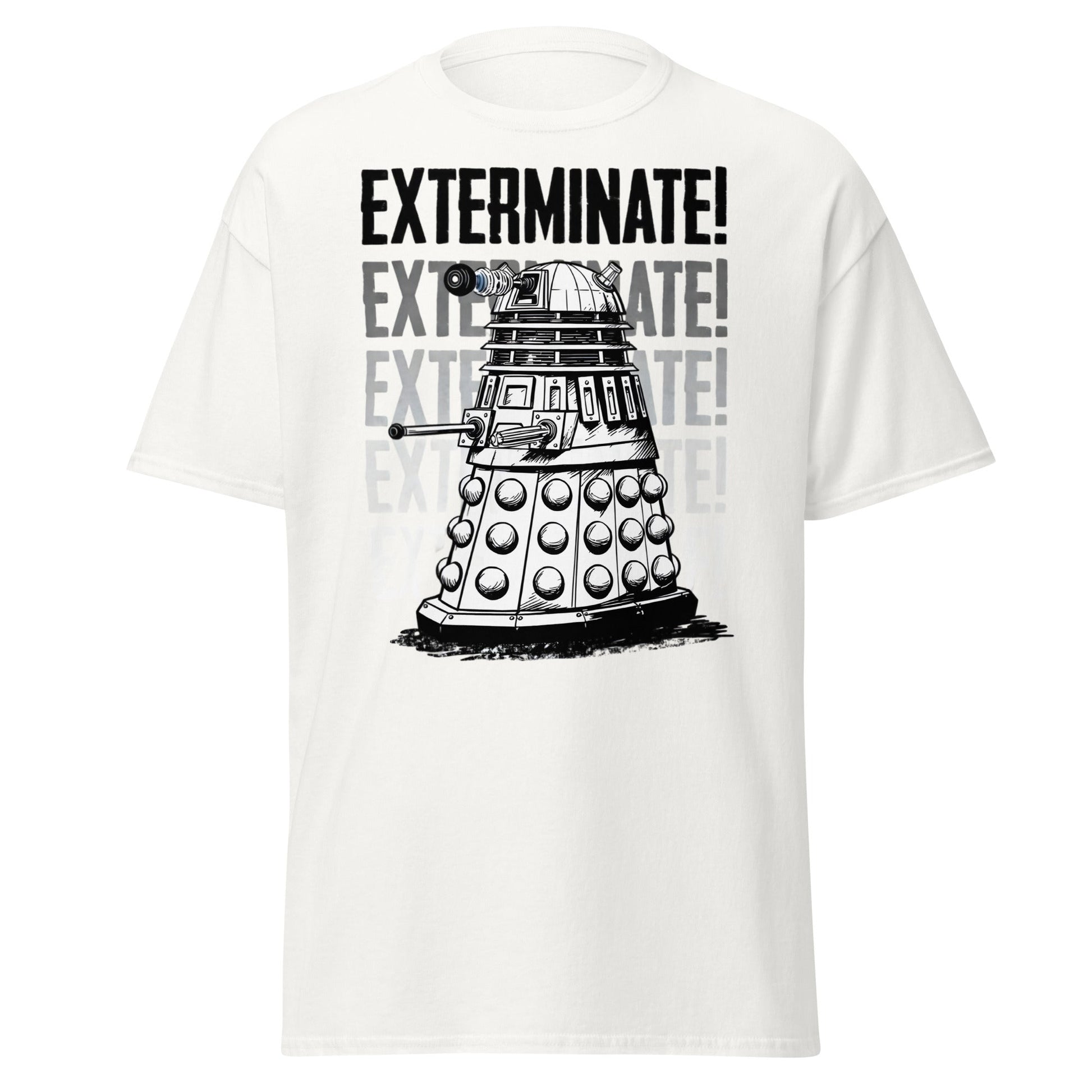 Dalek Exterminate T-Shirt - Retro Sci - Fi Graphic Tee - White - T-Shirts Online