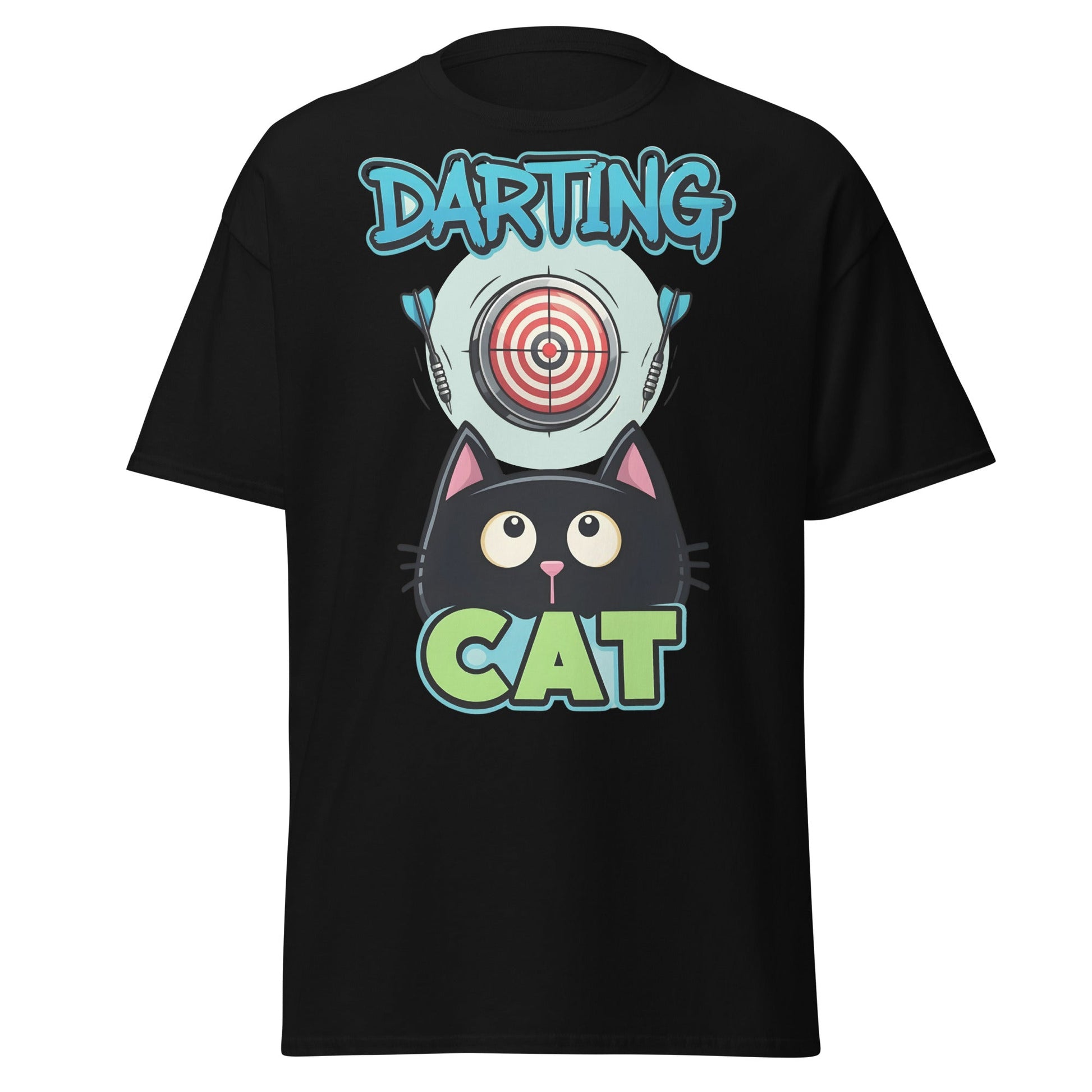 Darting Cat T-Shirt | Funny Darts & Black Cat Graphic Apparel - Black - T-Shirts Online