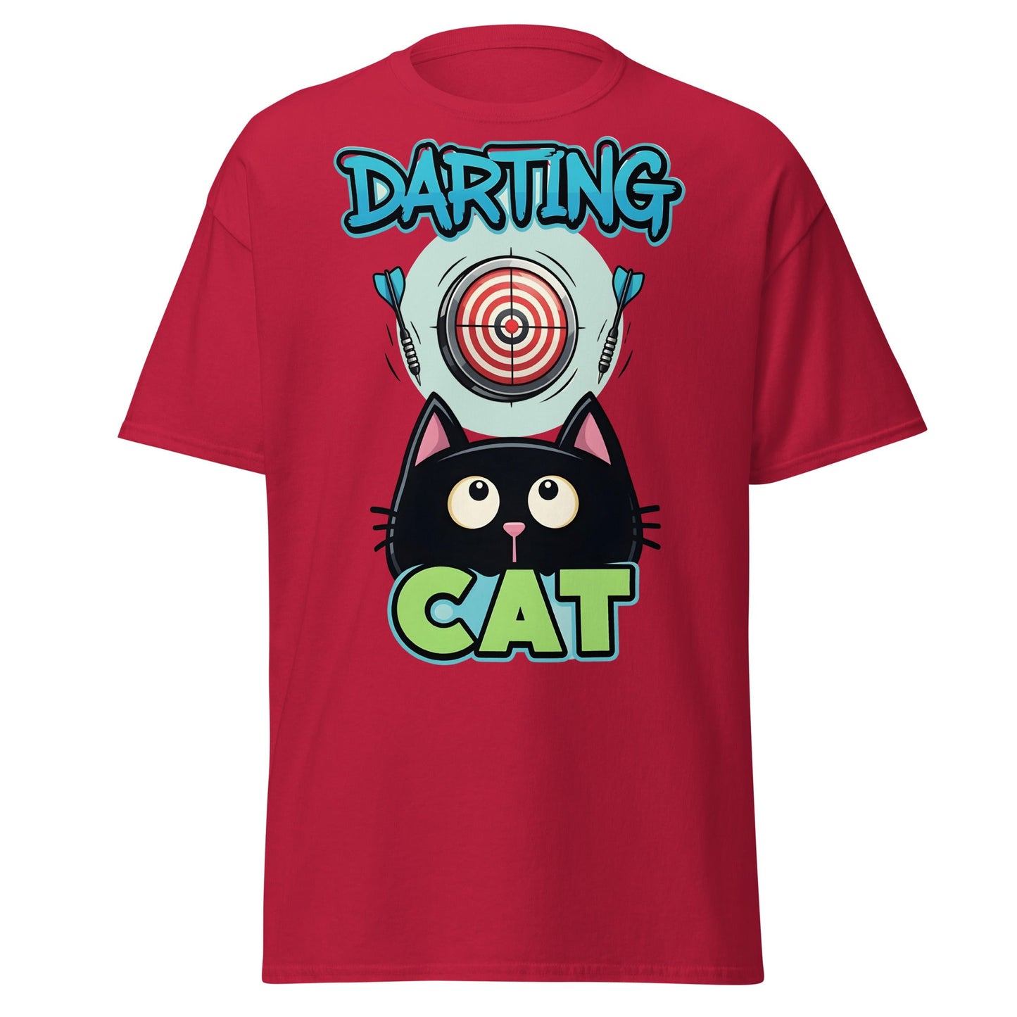 Darting Cat T-Shirt | Funny Darts & Black Cat Graphic Apparel - Cardinal - T-Shirts Online