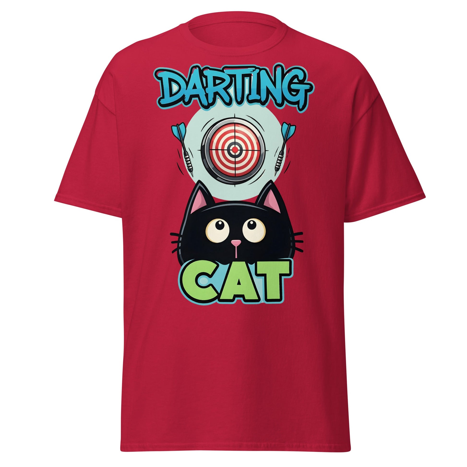 Darting Cat T-Shirt | Funny Darts & Black Cat Graphic Apparel - Cardinal - T-Shirts Online