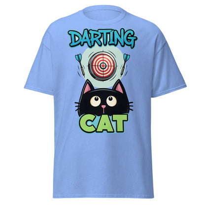 Darting Cat T-Shirt | Funny Darts & Black Cat Graphic Apparel - Carolina Blue - T-Shirts Online