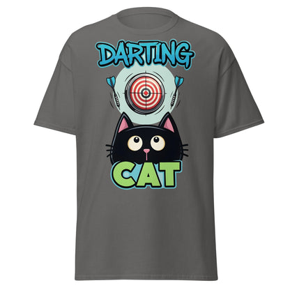 Darting Cat T-Shirt | Funny Darts & Black Cat Graphic Apparel - Charcoal - T-Shirts Online