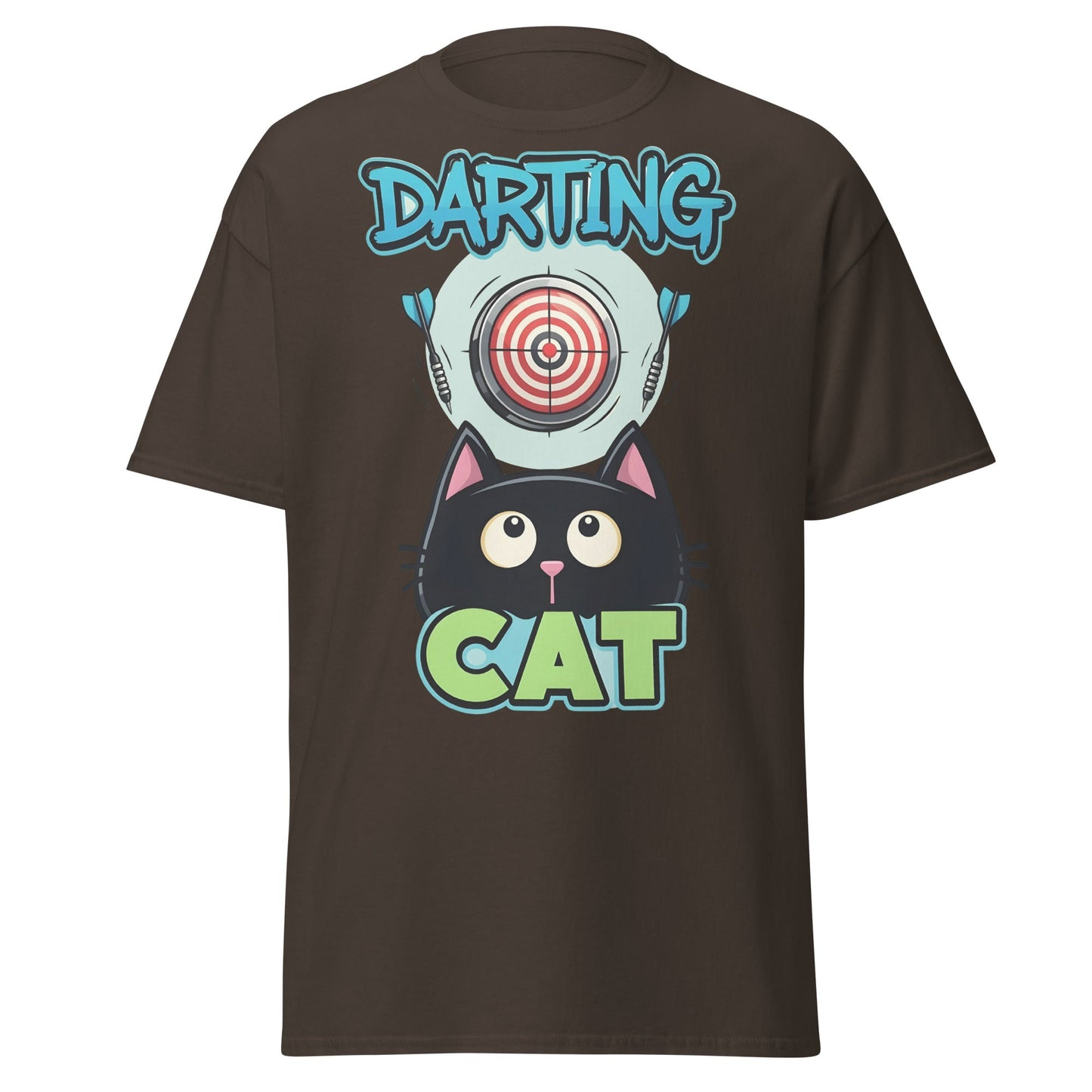 Darting Cat T-Shirt | Funny Darts & Black Cat Graphic Apparel - Dark Chocolate - T-Shirts Online