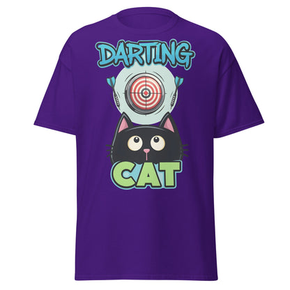 Darting Cat T-Shirt | Funny Darts & Black Cat Graphic Apparel - Purple - T-Shirts Online