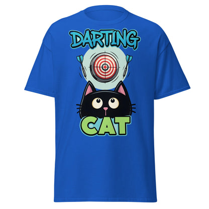 Darting Cat T-Shirt | Funny Darts & Black Cat Graphic Apparel - Royal - T-Shirts Online