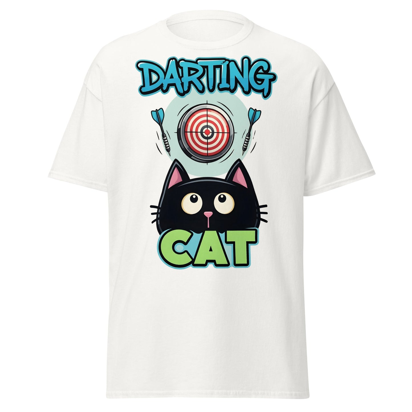 Darting Cat T-Shirt | Funny Darts & Black Cat Graphic Apparel - White - T-Shirts Online