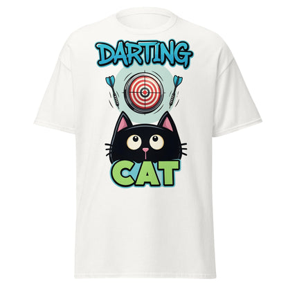 Darting Cat T-Shirt | Funny Darts & Black Cat Graphic Apparel - White - T-Shirts Online