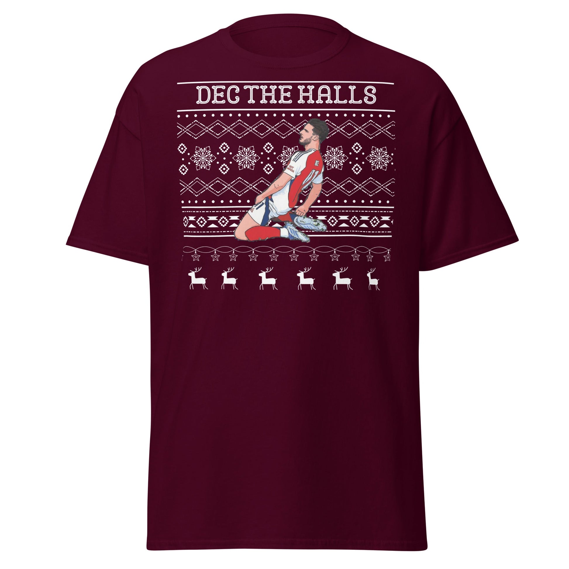 Dec The Halls T-Shirt – Christmas Football Celebration - Maroon - T-Shirts Online