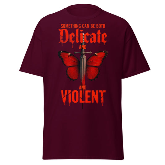 Delicate and Violent Butterfly Dagger T-Shirt - Maroon - T-Shirts Online
