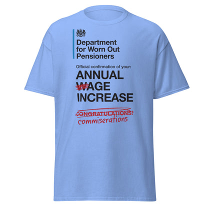 Department for Worn Out Pensioners Funny T-Shirt - Carolina Blue - T-Shirts Online