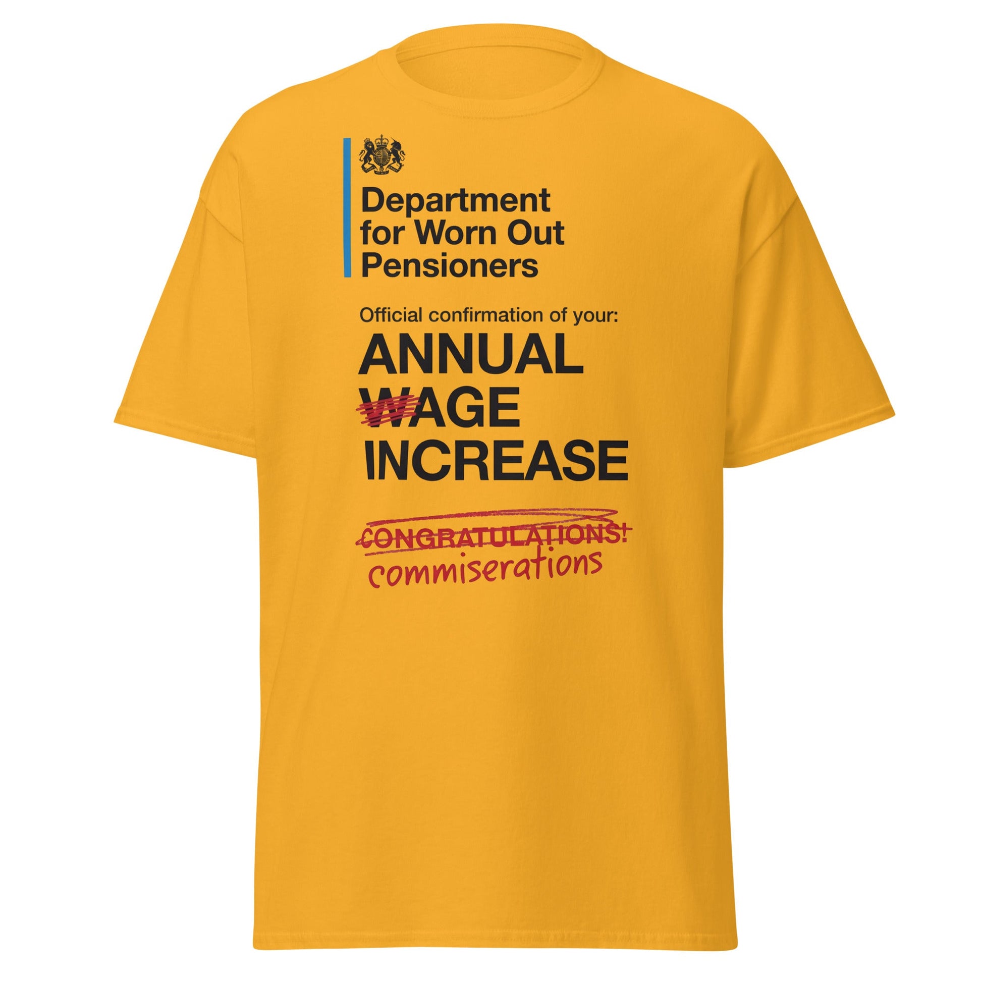 Department for Worn Out Pensioners Funny T-Shirt - Gold - T-Shirts Online