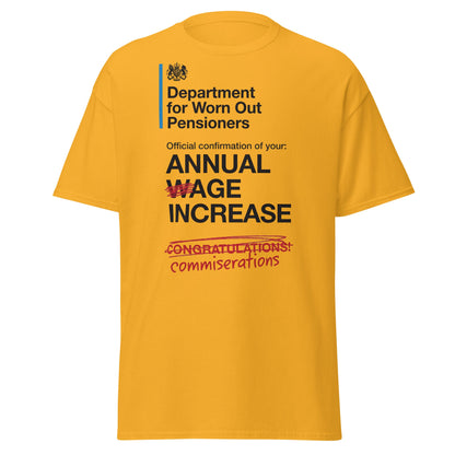 Department for Worn Out Pensioners Funny T-Shirt - Gold - T-Shirts Online