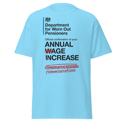 Department for Worn Out Pensioners Funny T-Shirt - Sky - T-Shirts Online