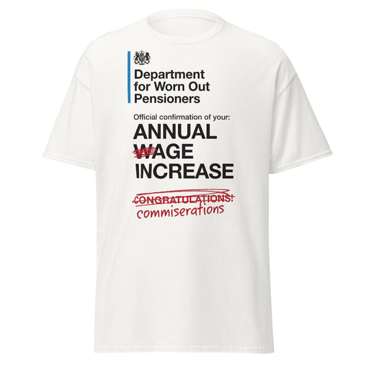 Department for Worn Out Pensioners Funny T-Shirt - White - T-Shirts Online