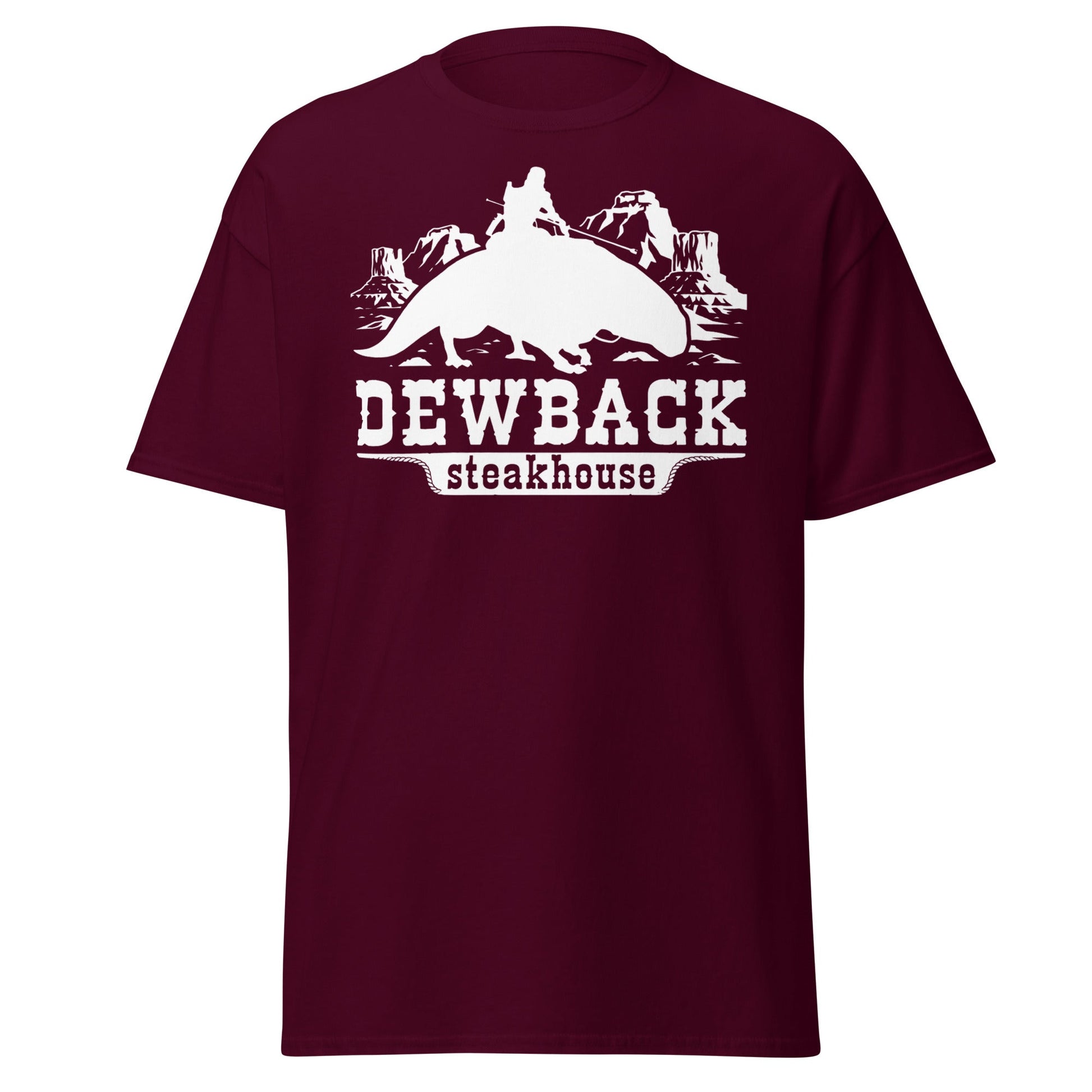 Dewback Steakhouse T-Shirt | Funny Galactic Western Tee - Maroon - T-Shirts Online