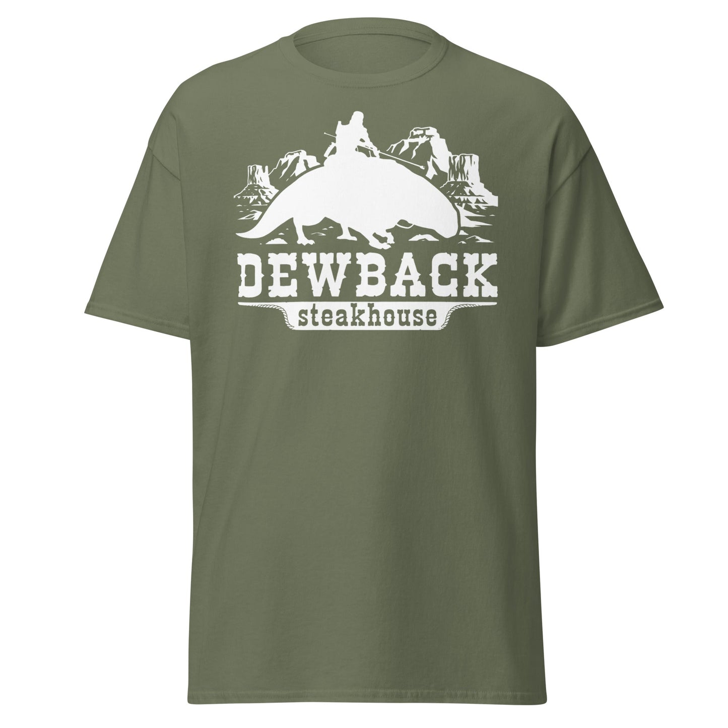 Dewback Steakhouse T-Shirt | Funny Galactic Western Tee - Military Green - T-Shirts Online