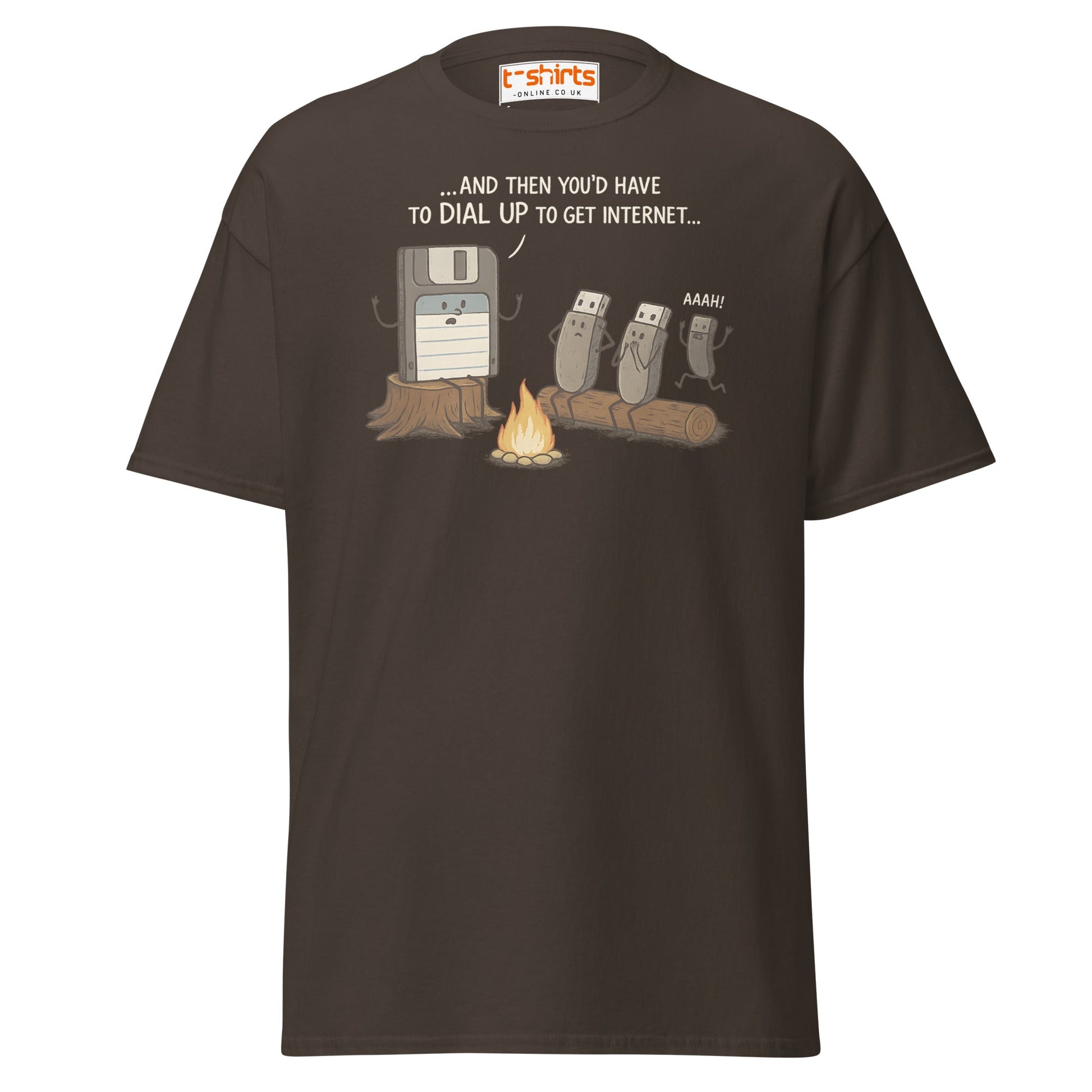 Dial - Up Campfire Story T-Shirt – Funny Tech Nerd Tee - Dark Chocolate - T-Shirts Online