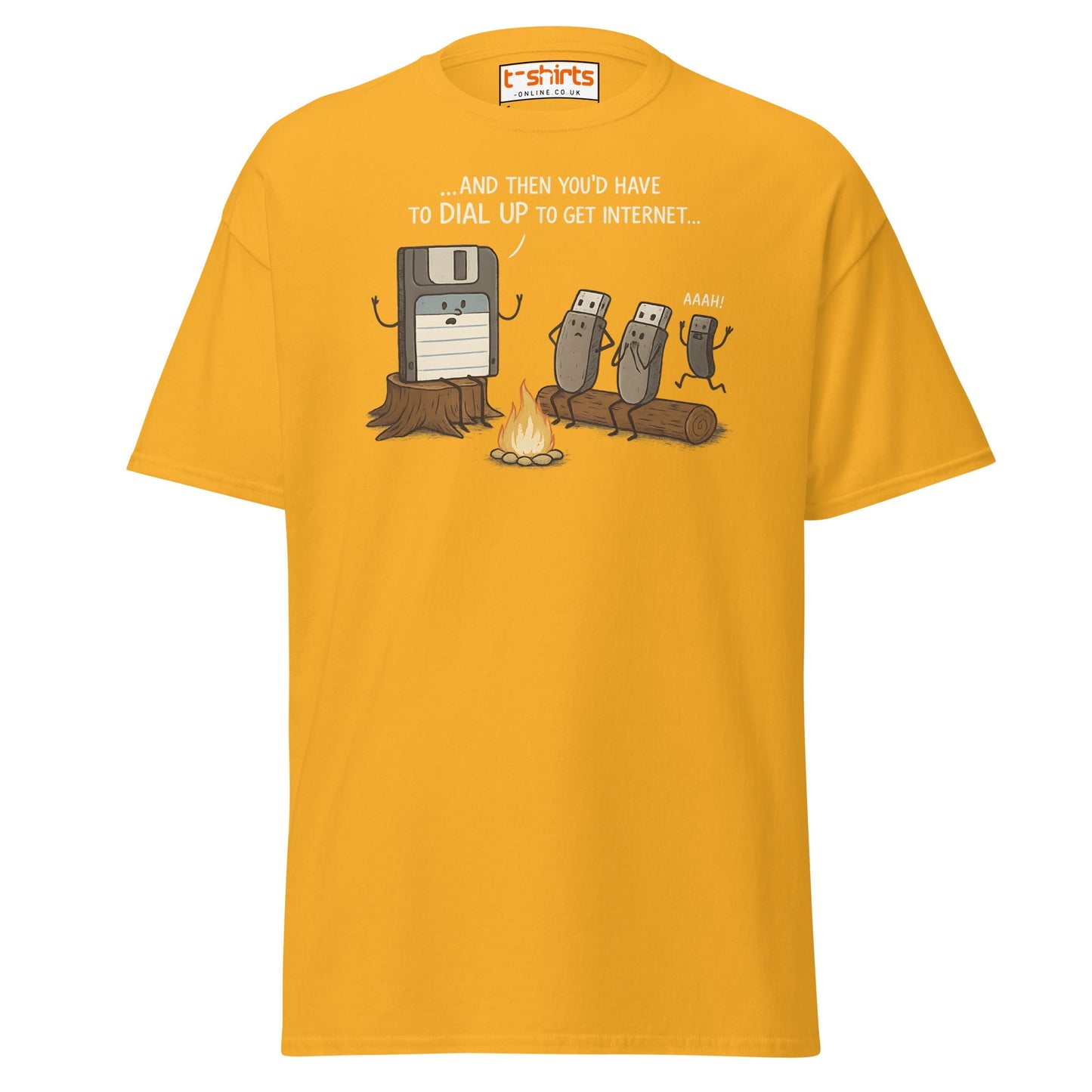 Dial - Up Campfire Story T-Shirt – Funny Tech Nerd Tee - Gold - T-Shirts Online