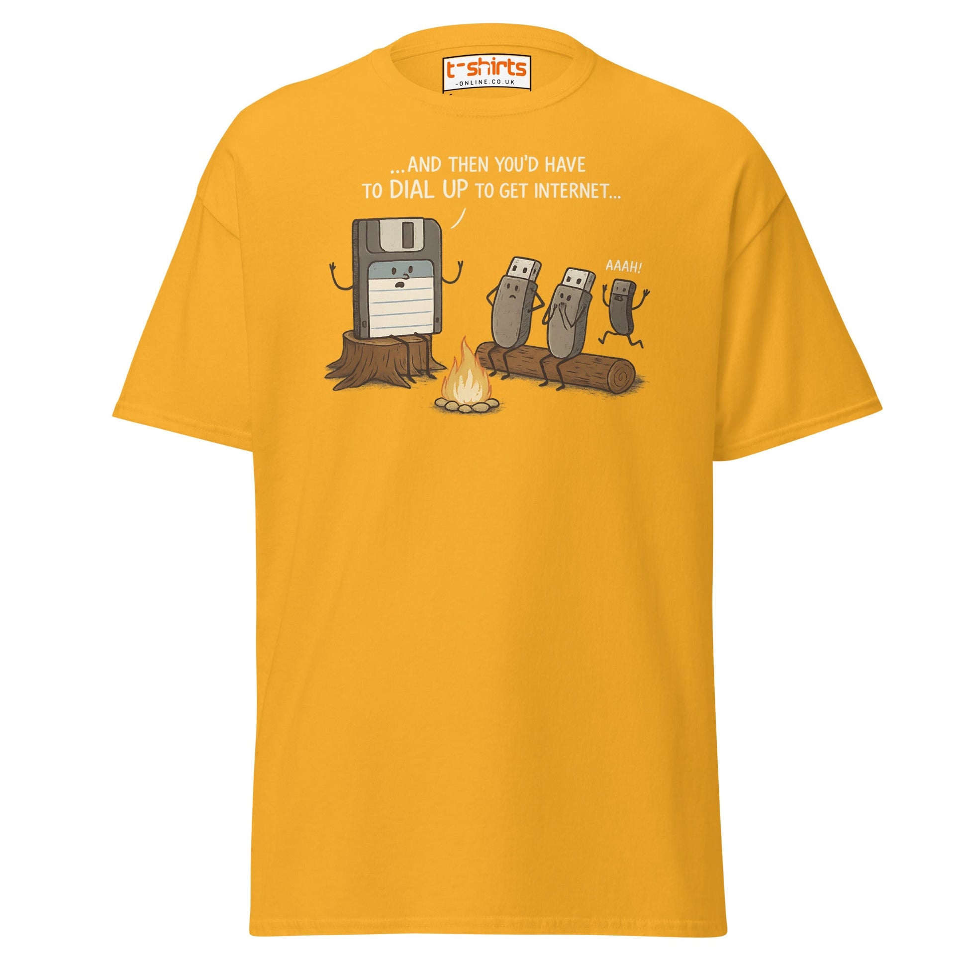 Dial - Up Campfire Story T-Shirt – Funny Tech Nerd Tee - Gold - T-Shirts Online