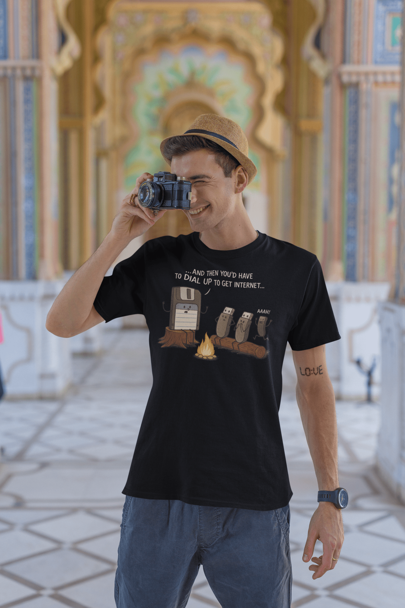 Dial - Up Campfire Story T-Shirt – Funny Tech Nerd Tee - Gold - T-Shirts Online